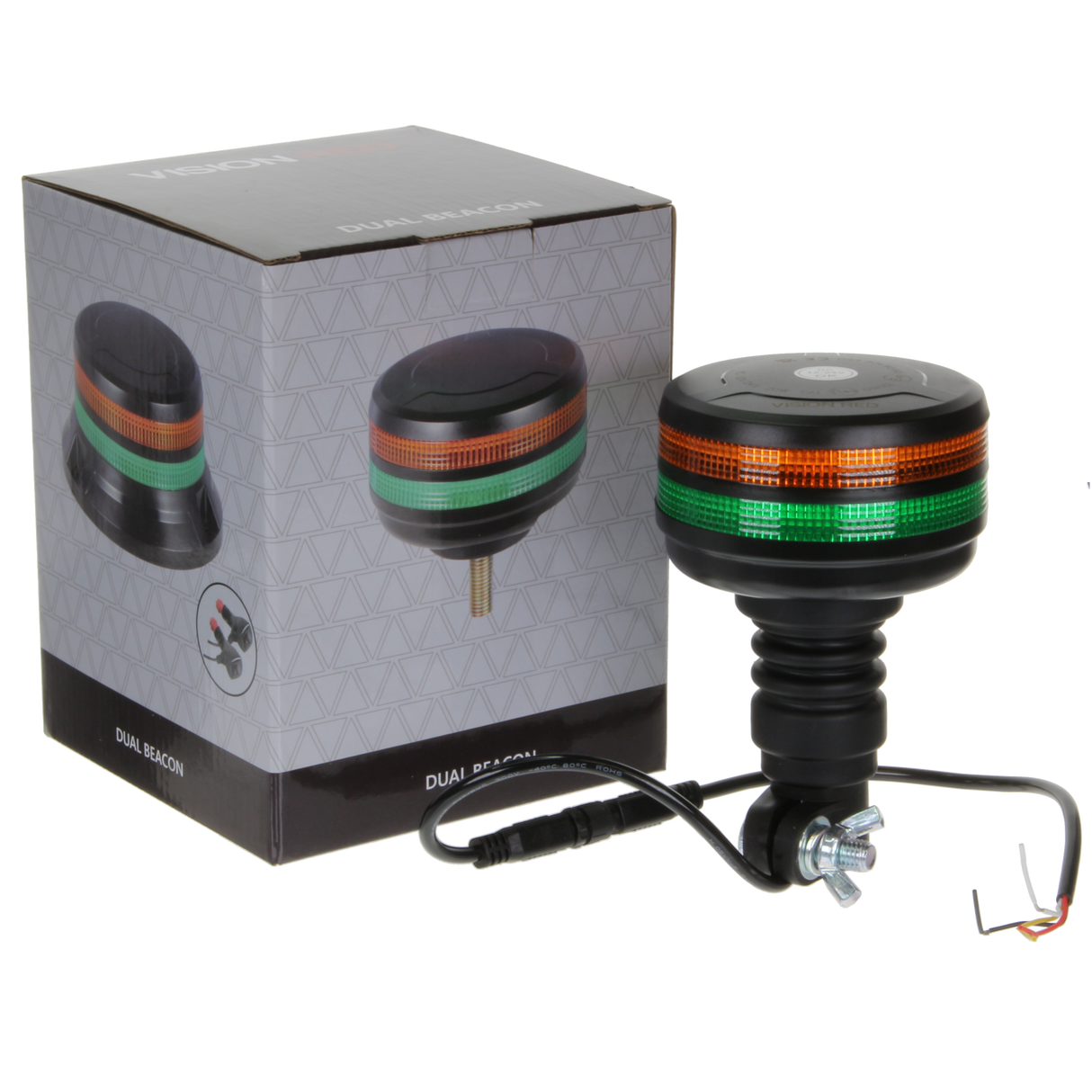 Vision Red Dual Lens Flexible Stem / Pole Mount LED Beacon - Amber/Green