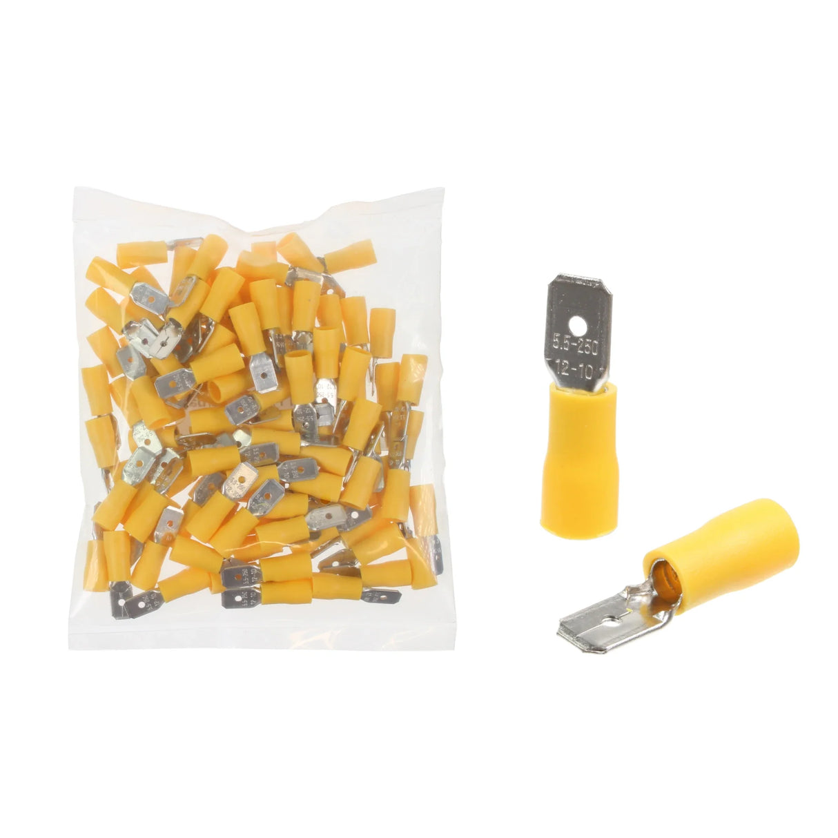 Yellow Male Tab Terminal 6.3mm Qty 100