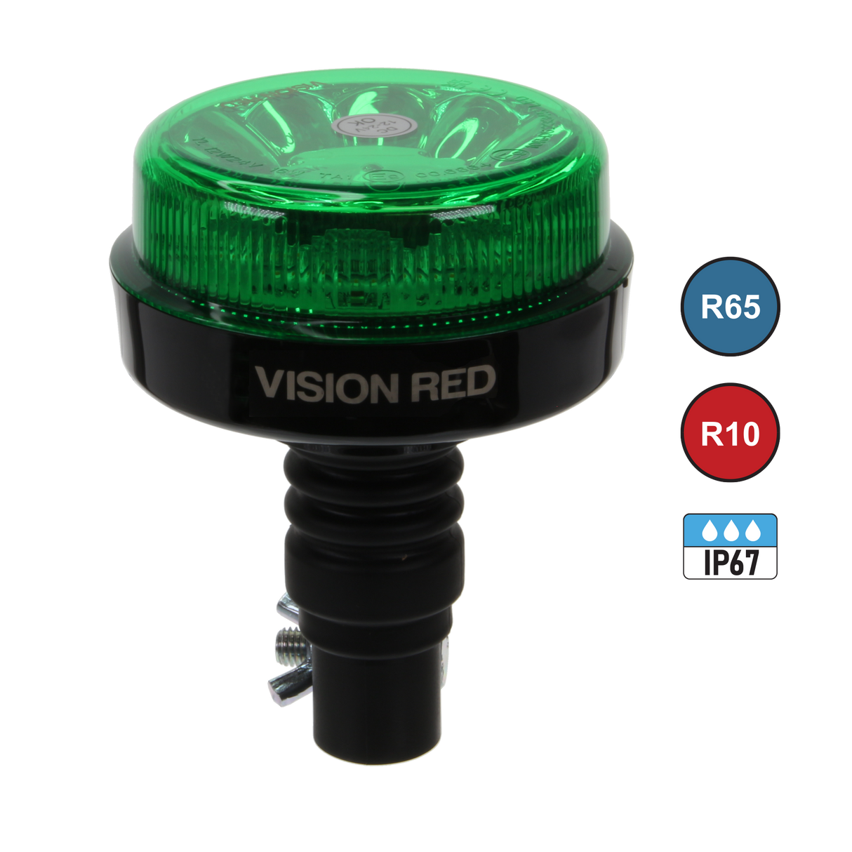 Vision Red 'Vivid' 12-24V Flexible Stem Compact Beacon with Green Lens